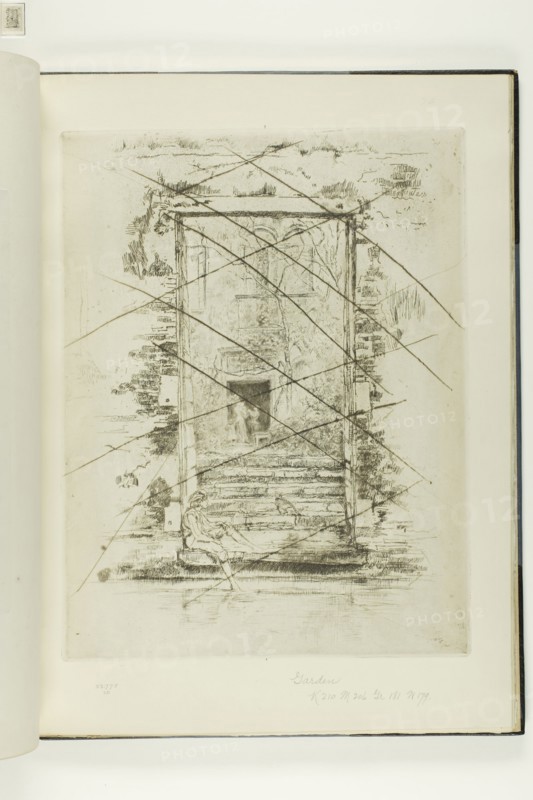 The Garden, 1879/80, James McNeill Whistler, American, 1834-1903, United States, Etching and drypoint with foul biting, with drypoint cancellation, in black ink on ivory laid paper, 305 x 235 mm (plate), 379 x 275 mm (sheet, sight, bound)
