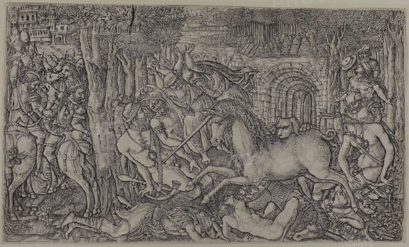 A King Pursued by a Unicorn, 1550/60, Jean Duvet, French, 1485-after 1561, France, Engraving on paper, 300 × 395 mm