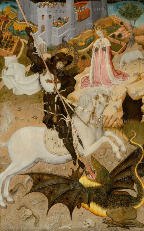 Saint George and the Dragon, 1434/35, Bernat Martorell, Spanish, about 1400–1452, Spain, Tempera on panel, 155.6 × 98.1 cm (61 1/4 × 38 5/8 in.)