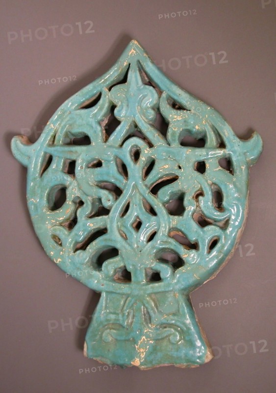 Ceramic Architectural Decoration, 13th century, Iran, Rayy, Fritware, with carved and molded decoration under a turquoise glaze, 52.1 × 40.5 × 5.6 cm (20 1/2 × 16 × 2 3/16)