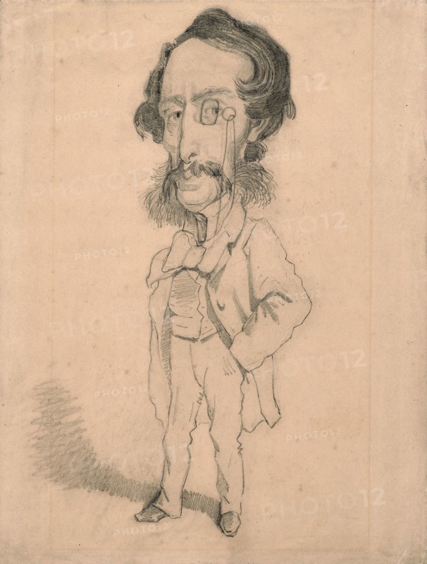 Caricature of Mario Uchard, c. 1858, Claude Monet (French, 1840–1926), after Etienne Carjat (French, 1828–1906), France, Graphite with touches of erasure and stumping on tan wove paper, 320 × 245 mm