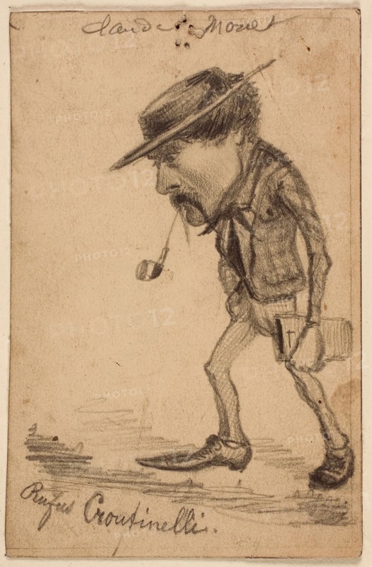 Caricature of Henri Cassinelli (Rufus Croutinelli), c. 1858, Claude Monet, French, 1840-1926, France, Graphite on commercially prepared tan wove card, 130 × 85 mm