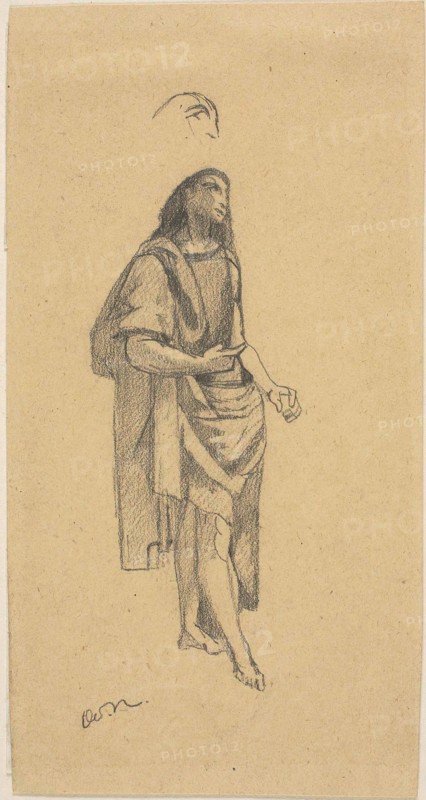 Saint John the Baptist, with Sketch of Head, n.d., Odilon Redon (French, 1840-1916), after Raffaello Sanzio, called Raphael (Italian, 1483-1520), Italy, Graphite on tan wove paper, 159 x 83 mm