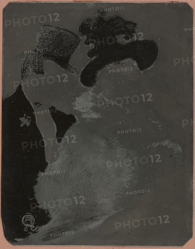 At the Concert, 1896, Henri de Toulouse-Lautrec, French, 1864-1901, France, Zinc lithographic plate with corners removed and beveled edges, laid down on mauve board and taped to mat, 320 × 253 mm