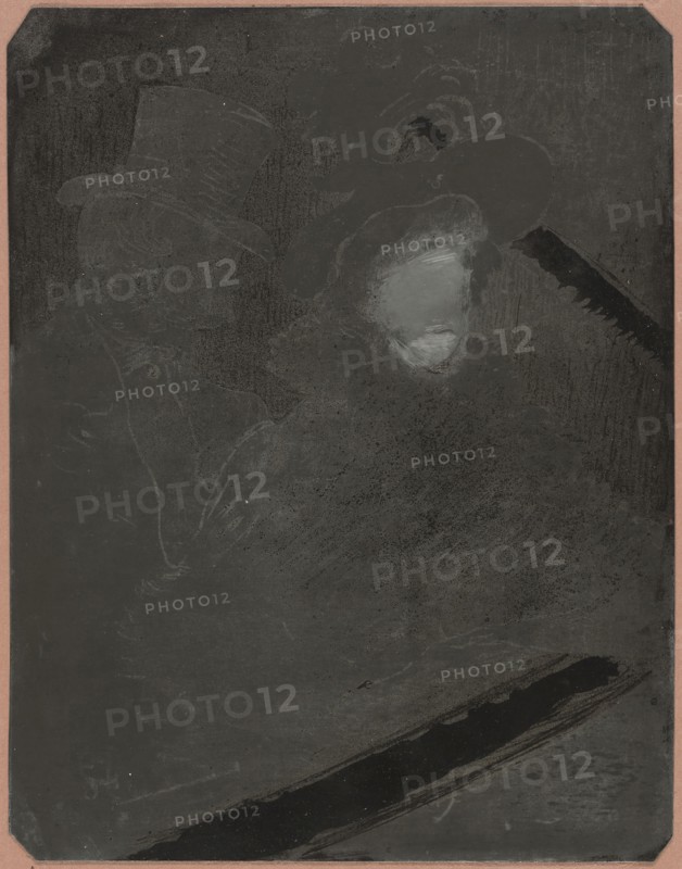 At the Concert, 1896, Henri de Toulouse-Lautrec, French, 1864-1901, France, Zinc lithographic plate with corners removed and beveled edges, laid down on mauve board and taped to mat, 321 × 250 mm