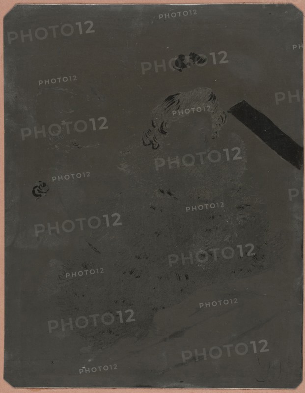 At the Concert, 1896, Henri de Toulouse-Lautrec, French, 1864-1901, France, Zinc lithographic plate with corners removed and beveled edges, laid down on mauve board and taped to mat, 321 × 250 mm