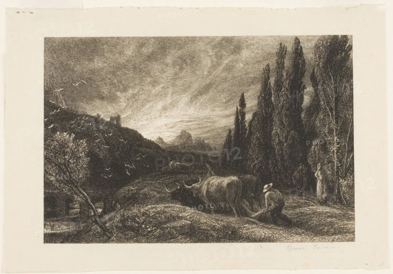 The Early Ploughman, c. 1861, Samuel Palmer, English, 1805-1881, England, Etching on paper, 131 × 198 mm (image), 168 × 244 mm (sheet)