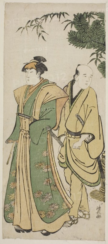 The Actor Segawa Kikunojo III and his attendant making cermonial rounds at New Year’s, c. 1783, Torii Kiyonaga, Japanese, 1752-1815, Japan, Color woodblock print, hosoban, 33.2 x 14.5 cm