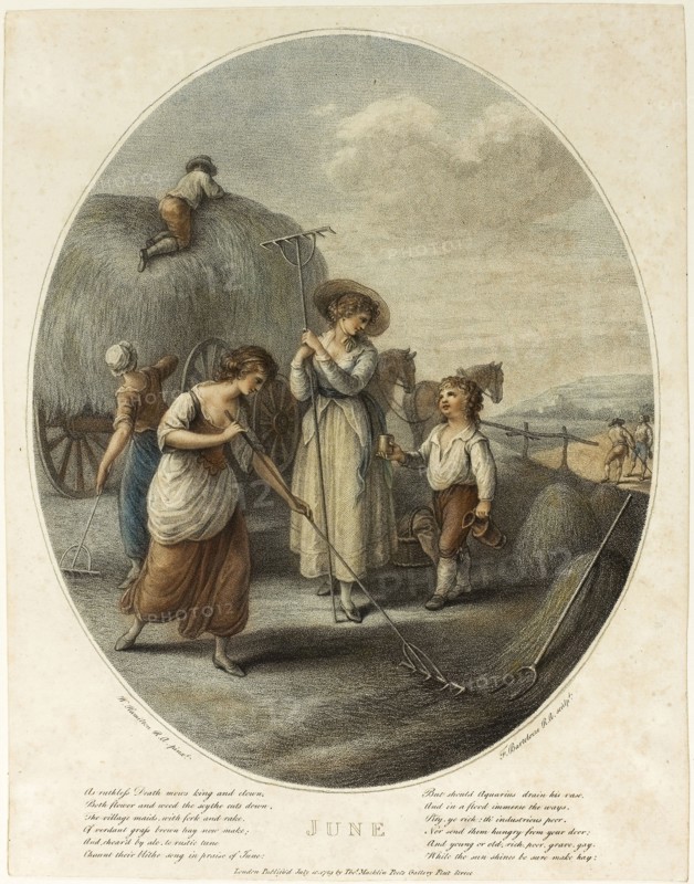 June, July 10, 1789, Francesco Bartolozzi (Italian, 1727-1815), after William Hamilton (English, 1751-1801), published by John and Josiah Boydell (English, 18th century), Italy, Color stipple engraving on paper, 307 x 254 mm