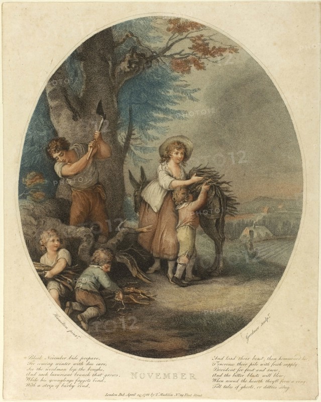 November, April 14, 1788, William Nelson Gardiner (Irish, 1766-1814), after William Hamilton (English, 1751-1801), Ireland, Color stipple engraving on paper, 311 x 259 mm (image), 352 x 282 mm (sheet)