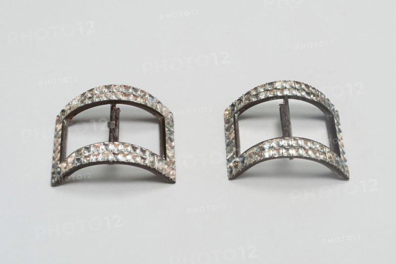 Pair of Shoe Buckles, Last quarter 18th century, London, England, Silver and paste jewels, 5.7 × 4.8 cm (2 1/4 × 1 7/8 in.)