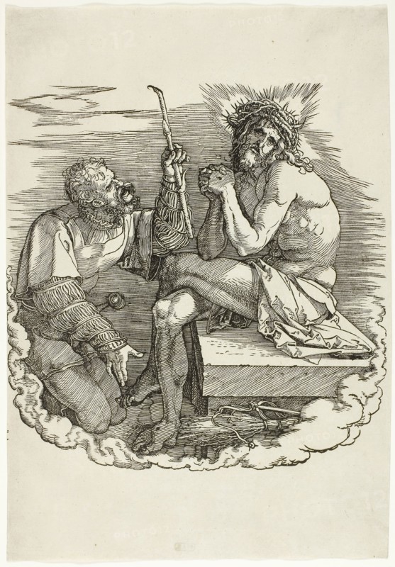 Christ, Man of Sorrows, Mocked by a Soldier, frontispiece from The Large Passion, 1511, Albrecht Dürer, German, 1471-1528, Germany, Woodcut in black on ivory laid paper, 286 x 197 mm
