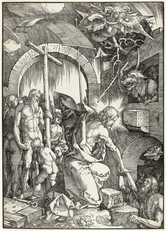 The Harrowing of Hell, Christ in Limbo, plate nine from The Large Passion, 1510, Albrecht Dürer, German, 1471-1528, Germany, Woodcut in black on ivory laid paper, 402 x 287 mm