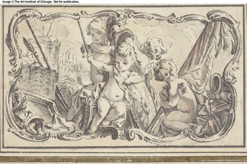 Cupids at War, n.d., Charles Eisen, French, 1720-1778, France, Ink or chalk wash on paper, 102 × 139 mm
