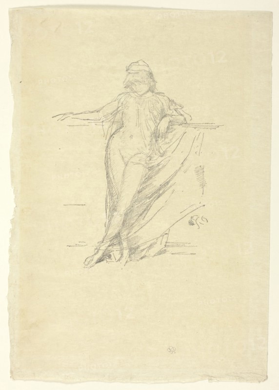 Little Draped Figure, Leaning, 1893, James McNeill Whistler, American, 1834-1903, United States, Transfer lithograph in black on cream laid Japanese vellum, 179 x 146 mm (image), 317 x 225 mm (sheet)