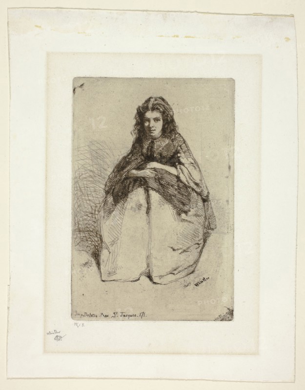 Fumette, 1858, James McNeill Whistler, American, 1834-1903, United States, Etching with foul biting in dark brown ink on off-white China paper laid down on off-white wove paper (chine collé), 163 x 109 mm (plate), 246 x 193 mm (sheet)