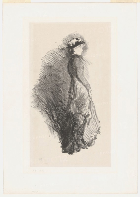 Study, 1878, James McNeill Whistler, American, 1834-1903, United States, Lithograph in black ink with scraping and roulette work on ivory chine laid down on off-white plate paper, 266 x 149 mm (image), 304 x 171 mm (primary support), 401 x 281 mm (secondary support)