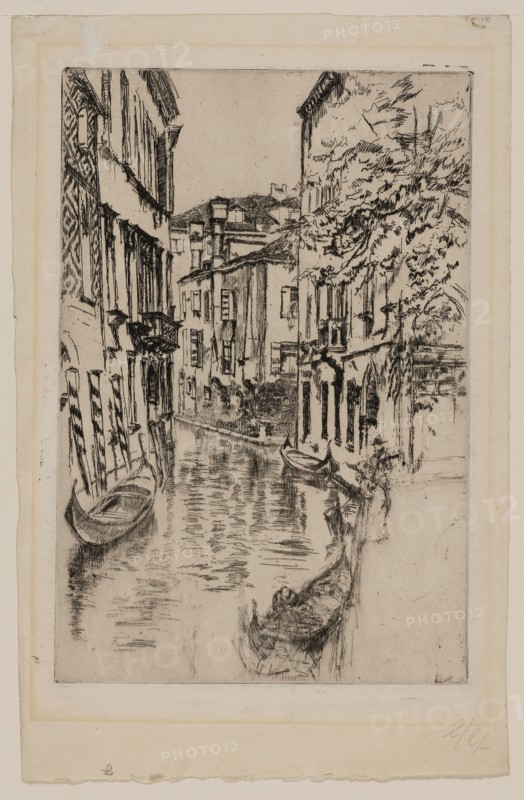 Quiet Canal, 1879/80, James McNeill Whistler, American, 1834-1903, United States, Etching and drypoint with foul biting in black ink on ivory laid paper, 229 x 153.5 mm (plate), 285 x 186 mm (sheet)