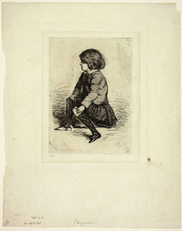 Seymour Haden, Jr, Seated, 1857/58, James McNeill Whistler, American, 1834-1903, United States, Etching with foul biting in black ink on off-white laid paper, 136 x 97 mm (plate), 263 x 209 mm