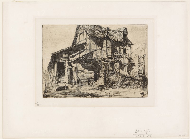 The Unsafe Tenement, 1858, James McNeill Whistler, American, 1834-1903, United States, Etching with foul biting in black ink on off-white China paper laid down on off-white wove paper (chine collé), 157 x 227 mm (plate), 294 x 397 mm (sheet)