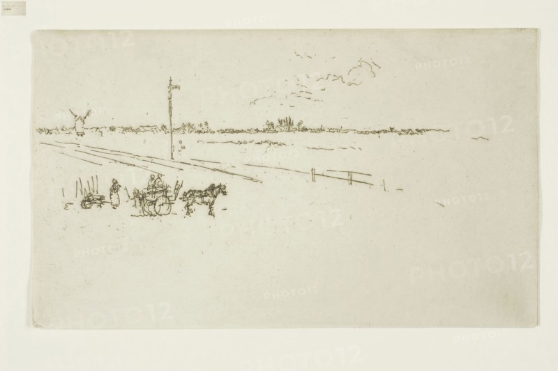 Railway-Station, Voves, 1888, James McNeill Whistler, American, 1834-1903, United States, Etching with foul biting in dark brown ink on ivory laid paper, 130 x 220 mm (image, trimmed within plate mark), 130 x 220 mm (sheet)