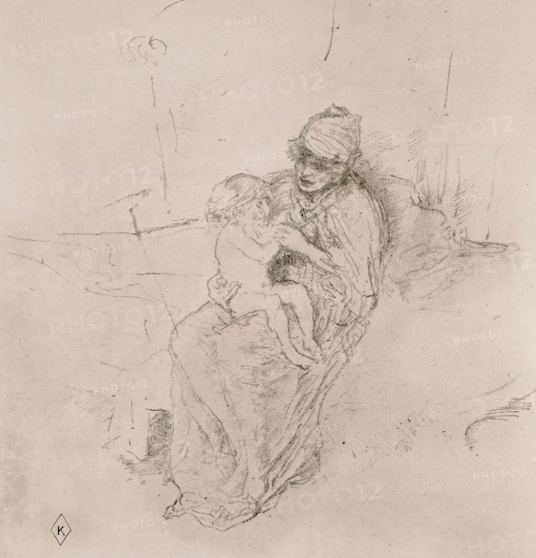 Mother and Child, No. 1, 1891, printed 1895, James McNeill Whistler, American, 1834-1903, United States, Transfer lithograph, with scraping and stumping, in black on cream laid paper, 185 x 191 mm (image), 284 x 228 mm (sheet)