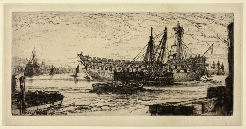Breaking Up of the Agamemnon, No. 1, 1870, Francis Seymour Haden, English, 1818-1910, England, Etching on cream wove paper, 195 × 415 mm (image/plate), 231 × 448 mm (sheet)