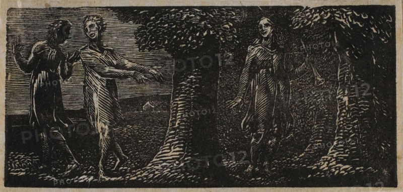 Colinet Mocked by Two Boys, from The Pastorals of Virgil, 1821, William Blake, English, 1757-1827, England, Wood engraving on off-white wove paper, 35 × 77 mm (image/block), 38 × 80 mm (sheet)