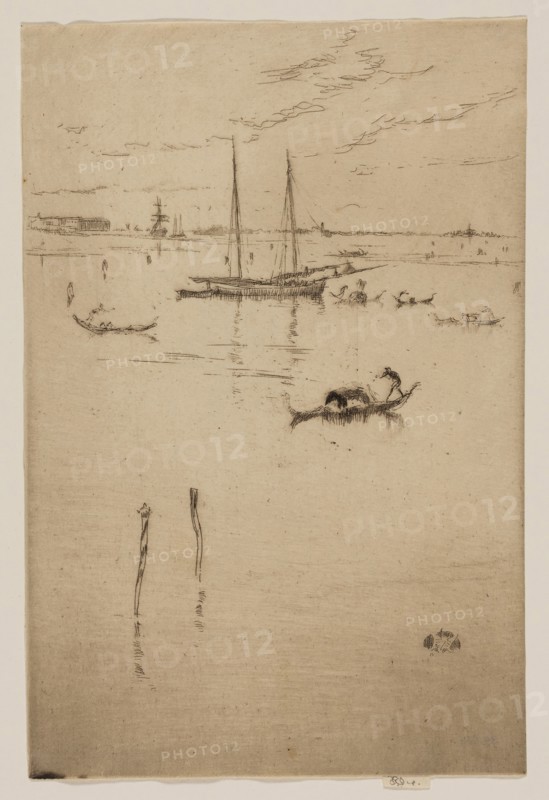 The Little Lagoon, 1879/80, James McNeill Whistler, American, 1834-1903, United States, Etching and drypoint with foul biting in black ink on cream laid paper, 227 x 151 mm (image, trimmed within plate mark), 231 x 151 mm (sheet)