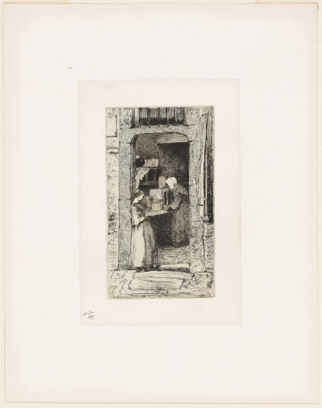 La Marchande de Moutarde (The Mustard Seller), 1858, James McNeill Whistler, American, 1834-1903, United States, Etching with foul biting in black ink on off-white China paper laid down on off-white wove paper, chine collé, 157 x 89 mm (plate), 328 x 257 mm (sheet)