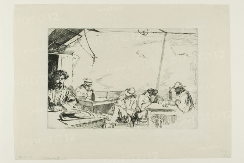 Soupe à trois sous (Soup for three sous), 1859, James McNeill Whistler, American, 1834-1903, United States, Etching with foul biting in black ink on off-white Japanese paper, 152 x 228 mm (plate), 235 x 328 mm (sheet)