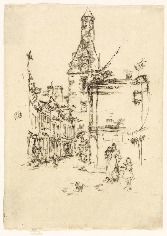 The Clock Tower, Amboise, 1888, James McNeill Whistler, American, 1834-1903, United States, Etching and drypoint with foul biting on cream Japanese paper, 175 x 125 mm (image, trimmed within plate mark), 179 x 125 mm (sheet)