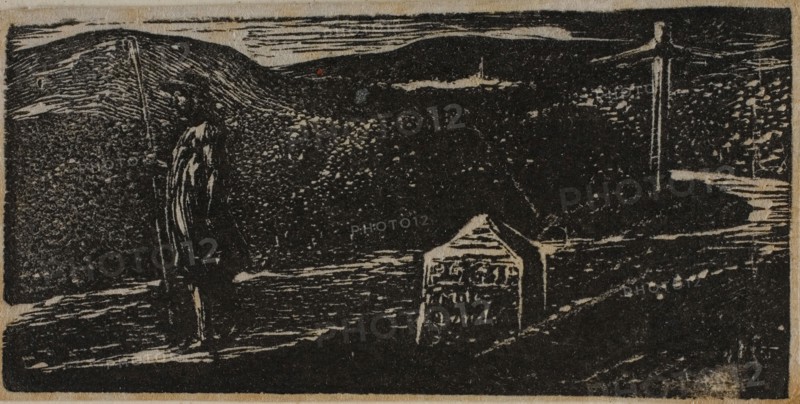 Colinet’s Journey: Milestone Marked LXII Miles to London, from The Pastorals of Virgil, 1821, William Blake, English, 1757-1827, England, Wood engraving on off-white wove paper, 37 × 74 mm (image/block), 39 × 76 mm (sheet)