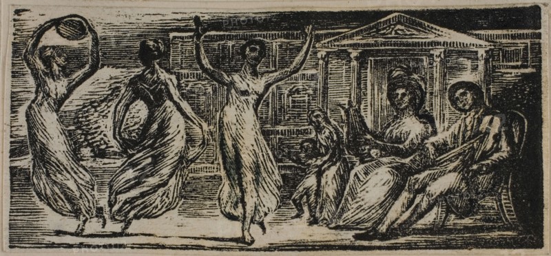 Menalcas Watching Women Dance, from The Pastorals of Virgil, 1821, William Blake, English, 1757-1827, England, Wood engraving on off-white wove paper, 34 × 77 mm (image/block), 5 × 79 mm (sheet)