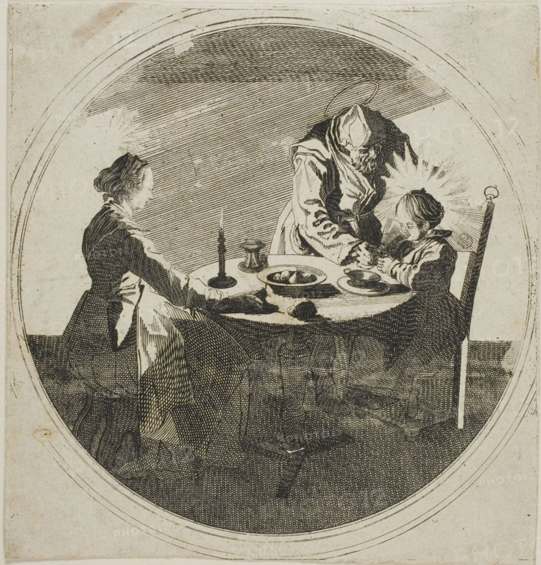 The Holy Family at Table, c. 1628, Jacques Callot, French, 1592-1635, France, Etching on paper, 161 × 161 mm (image), 178 × 168 mm (sheet)