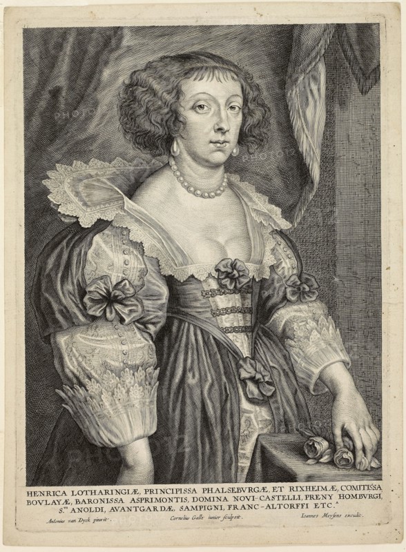 Henriette de Lorraine, n.d., Cornelis Galle II (Flemish, 1615-1678), after Anthony van Dyck (Flemish, 1599-1641), printed by Ioannes Meyfens (probably Flemish, 17th century), Flanders, Engraving in black on ivory laid paper, 251 × 195 mm (image), 280 × 204 mm (plate), 297 × 219 mm (sheet)
