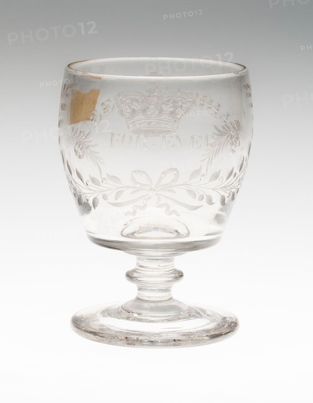 Goblet Commemorating Queen Caroline, c. 1820, England, Glass, 13 × 9.5 cm (5 1/8 × 3 3/4 in.)