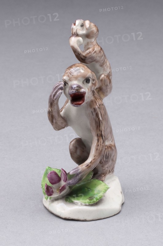 Two Monkeys, c. 1755, Bow Porcelain Factory, London, England, 1744-1775, Bow, Soft-paste porcelain, polychrome enamels, 7.3 × 3.8 cm (2 7/8 × 1 1/2 in.)