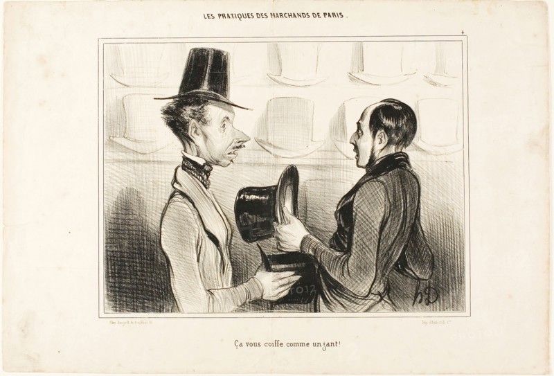 It fits you like a glove!, plate 34 from Types Parisiens, 1839, Honoré Victorin Daumier, French, 1808-1879, France, Lithograph in black on white wove paper, 196 × 258 mm (image), 260 × 381 mm (sheet)