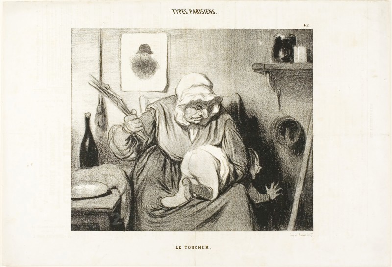 The Touch, plate 42 from Types Parisiens, 1839, Honoré Victorin Daumier, French, 1808-1879, France, Lithograph in black on white wove paper, with letterpress verso, 193 × 233 mm (image), 254 × 371 mm (sheet)