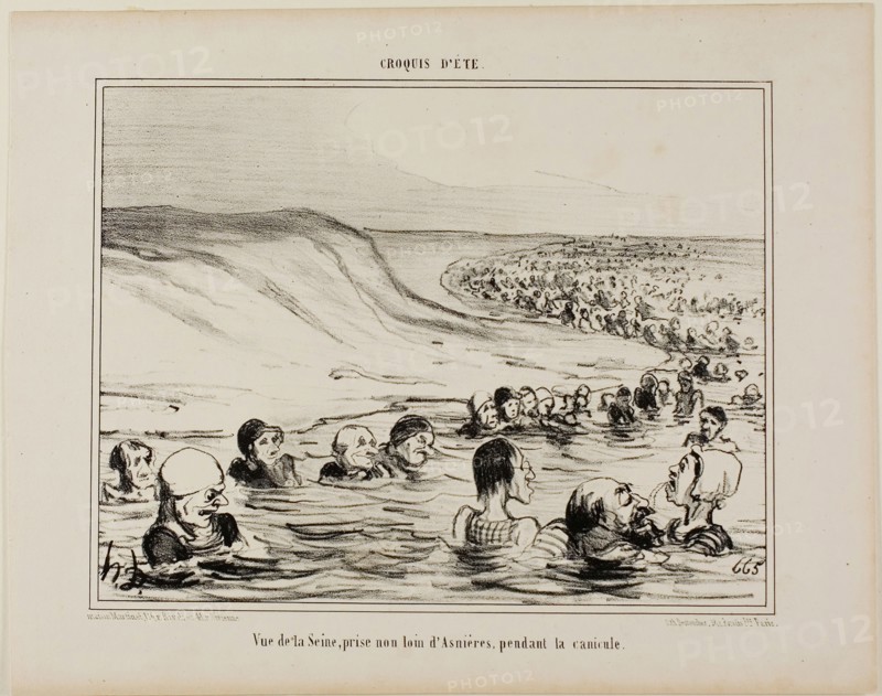 View of the Seine near Asnières during the dog days, plate 2 from Croquis D’été, 1854, Honoré Victorin Daumier, French, 1808-1879, France, Lithograph in black on white wove paper, 196 × 254 mm (image), 262 × 328 mm (sheet)