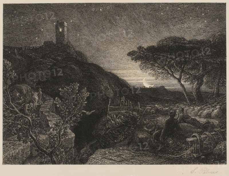 The Lonely Tower, c. 1879, Samuel Palmer, English, 1805-1881, England, Etching on paper, 168 × 234 mm (image), 191 × 253 mm (plate), 337 × 442 mm (sheet)