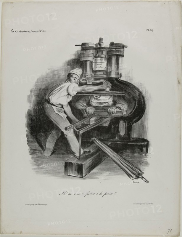 So, you want to meddle with the press!, plate 319, 1833, Honoré Victorin Daumier, French, 1808-1879, France, Lithograph in black on ivory wove paper, 227 × 194 mm (image), 367 × 282 mm (sheet)