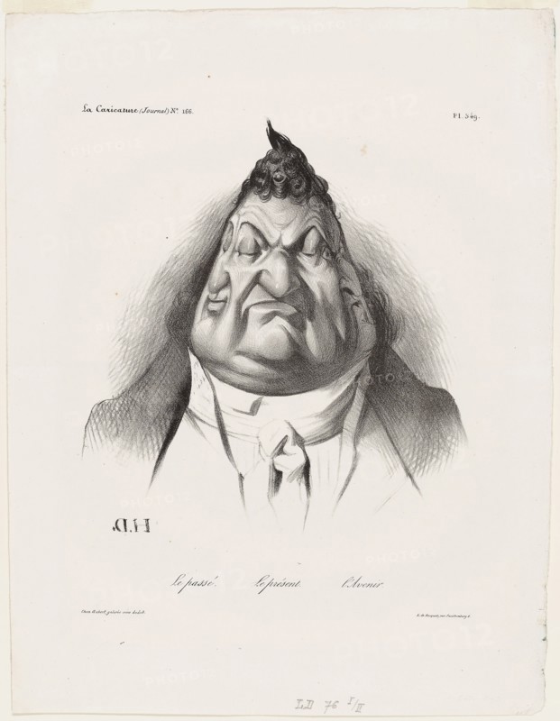The Past, the Present, the Future, plate 349, 1834, Honoré Victorin Daumier, French, 1808-1879, France, Lithograph in black on off-white wove paper, 216 × 195 mm (image), 357 × 270 mm (sheet)