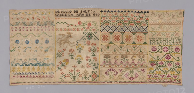 Sampler, 1840, Mexico, México, 38.8 x 88.6 cm (15 1/4 x 34 7/8 in.)