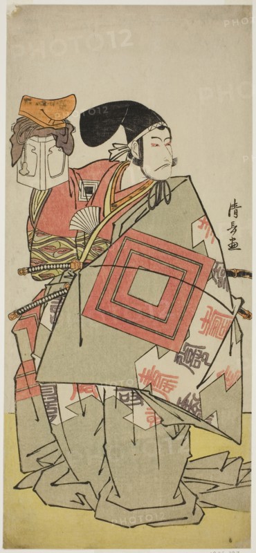 The Actor Ichikawa Danjuro V as Minamoto no Yoshiie, in the play Date Nishiki Tsui no Yumitori, performed at the Morita Theater in the eleventh month, 1778 (?), 1778, Torii Kiyonaga, Japanese, 1752-1815, Japan, Color woodblock print, hosoban, 32.7 x 14.8 cm