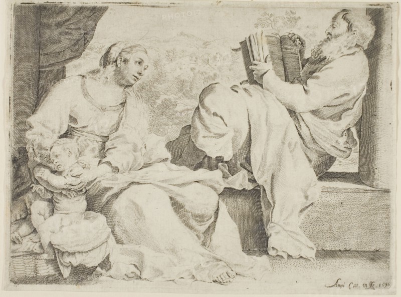 The Holy Family with Saint John the Baptist, 1590, Annibale Carracci, Italian, 1560-1609, Italy, Engraving with etching in black on ivory laid paper, 169 x 226 mm