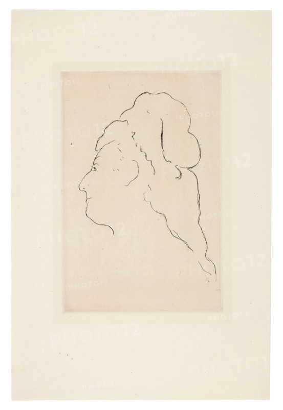Profile of Eva Gonzales, Turned to the Left, 1870, Édouard Manet, French, 1832-1883, France, Etching with plate tone in black on cream laid paper, 241 × 161 mm (image), 241 × 161 mm (plate), 388 × 257 mm (sheet)