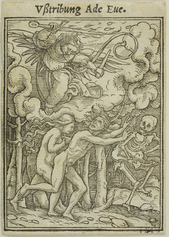 Adam and Eve Driven out of Paradise, n.d., Hans Holbein, the younger, German, 1497-1543, Germany, Woodcut on paper, 66 x 49 mm