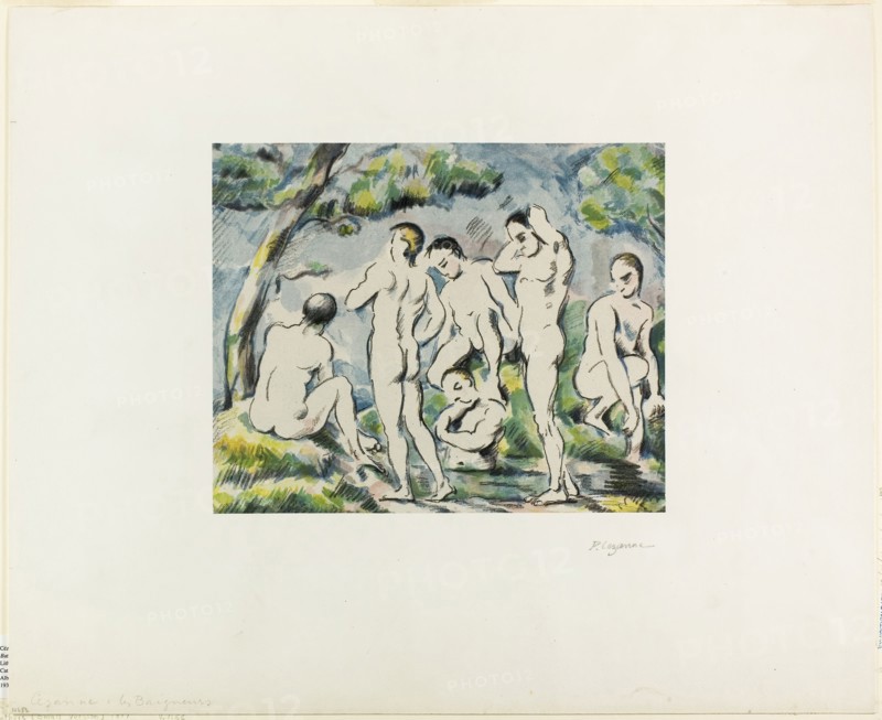Bathers, published 1897, Paul Cézanne, French, 1839-1906, France, Color lithograph on ivory China paper, laid down on ivory wove card, 221 × 269 mm (image/primary support), 420 × 513 mm (sheet)